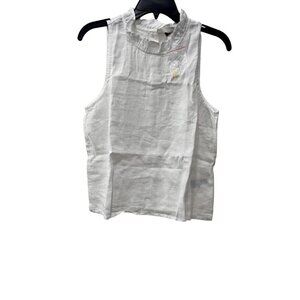 New J.Crew Women's Size S Fleur Top Ruffled Sleeveless Button in Linen White